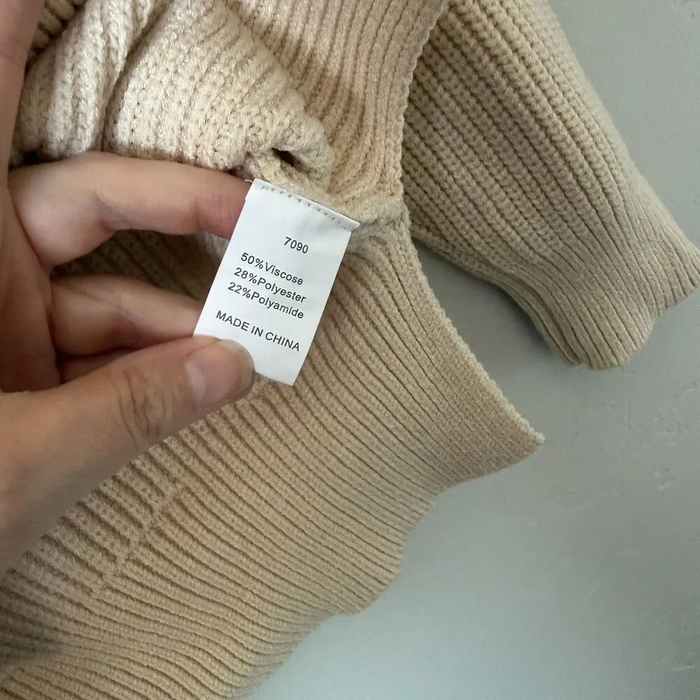 Cream Ribbed Knit Henley Sweater Size S V Neck Button Up Chunky Long Sleeve